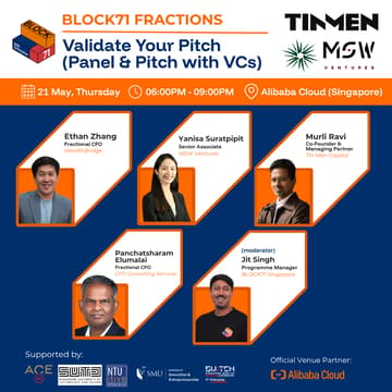 Cover Image for BLOCK71 FRACTIONS: Validate Your Pitch (Panel & Pitch with VCs)