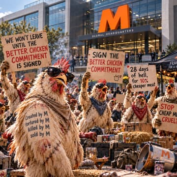 Cover Image for Frankenchickens protesting in front of Migros HQ: "Sign the BCC already!"
