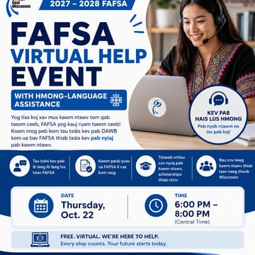 Cover Image for Free FAFSA Virtual Help Session (Hmong-Language Assistance) | 2027-2028 FAFSA