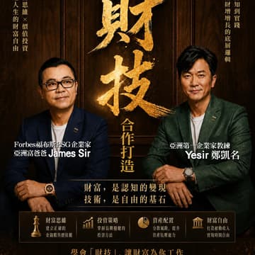 Cover Image for 亞洲第一企業家教練Yesir鄭凱名及Forbes福布斯ESG企業家•亞洲富爸爸James Sir合作打造被動收入 (財技課程A班)
