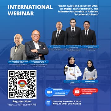 Cover Image for International Webinar "Smart Aviation Ecosystem 2035: AI, Digital Transformation, and Industry Partnership In Aviation Vocational Schools"