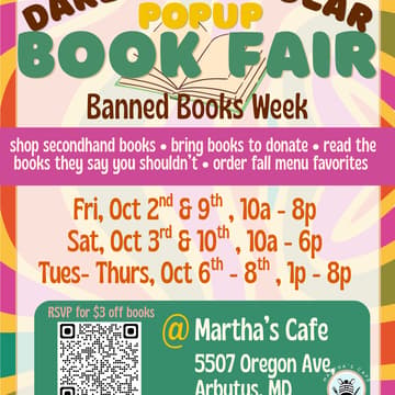 Cover Image for Banned Books Week Pop-Up Book Fair at Martha’s Café