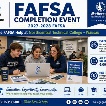 Cover Image for College Goal Wisconsin — Free FAFSA Help at Northcentral Technical College (Wausau)