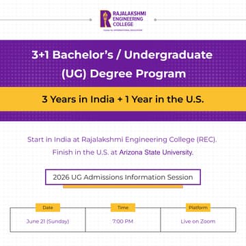Cover Image for REC Chennai – 2026 Undergraduate (UG) Admissions Info Session | B.E. Degree in Computer Science | 3 Years in India + 1 Year in the U.S.