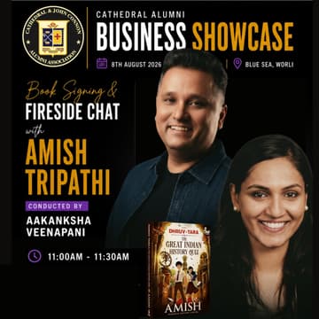 Cover Image for Book Signing & Fireside Chat with Amish Tripathi conducted by Aakanksha Veenapani | Cathedral Alumni Business Showcase 2026