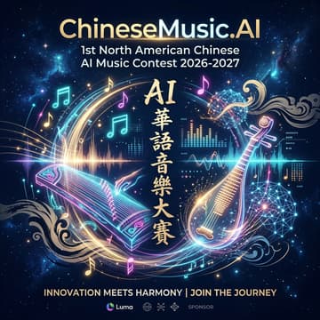 Cover Image for 首届北美华人AI音乐创作创意大赛 · 报名启动 & 创作交流会(1st North American Chinese AI Music Contest Kickoff · Register & Create)