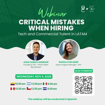 Cover Image for Webinar | Errores críticos al contratar Talento Tech y Comercial en LATAM