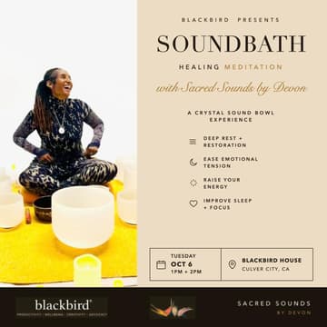 Cover Image for Soundbath Healing Meditation Experience at Blackbird House (with Sacred Sounds by Devon)