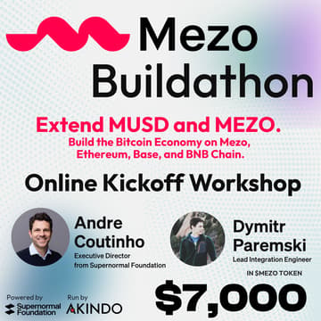 Cover Image for $7,000 Grant | Mezo Buildathon Online Kickoff-Workshop