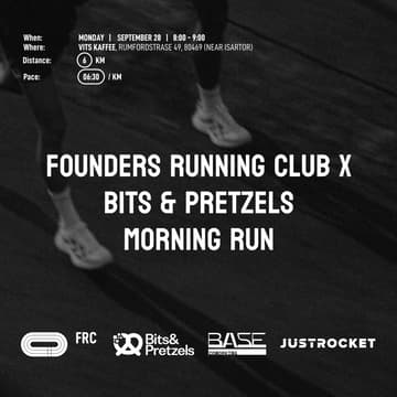 Cover Image for Founders Running Club x Bits & Pretzels Morning Run · presented by BASE Coworking & JUSTROCKET