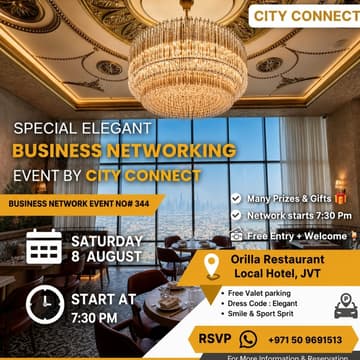 Cover Image for ✨ Special Elegant Business Networking by City Connect 💫 Free Entry + 1 Welcome Drink🍹& Many Prizes🎁