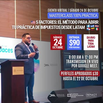 Cover Image for 🇺🇸 Masterclass 5 Factores: El Método para Abrir tu Práctica de Impuestos desde LATAM