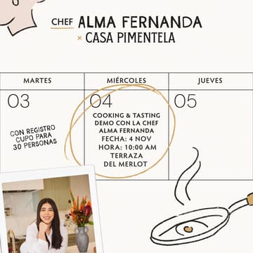 Cover Image for Demostración de Cocina · Chef Alma Fernanda × Casa Pimentela