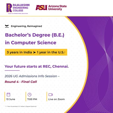 Cover Image for REC Chennai – 2026 Undergraduate (UG) Admissions Info Session | B.E. Degree in Computer Science | 3 Years in India + 1 Year in the U.S.