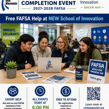 Cover Image for College Goal Wisconsin — Free FAFSA Help at NEW School of Innovation (Green Bay)