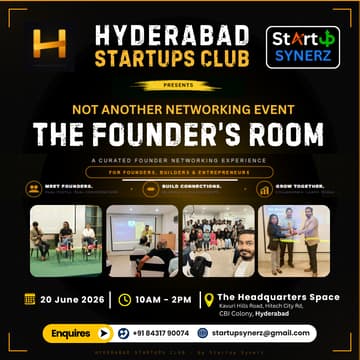 Cover Image for The Founder’s Room – Hyderabad Startups Club | Founder Networking & Startup Ecosystem Access Experience