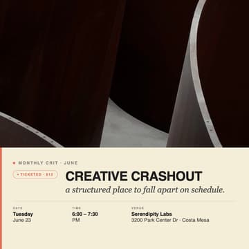 Cover Image for Monthly Crit + Creative Crashouts