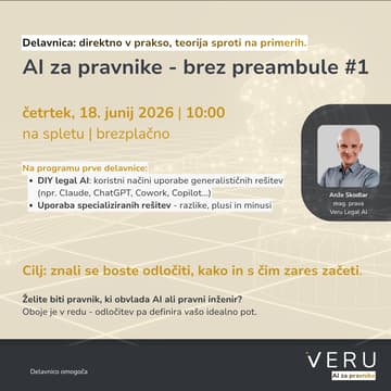 Cover Image for AI za pravnike: Kako zares začeti uporabljati AI pri vsakdanjem delu, četrtek, 18.6. ob 10h