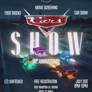 Cover Image for Car show celebrating Pixar's 20th anniversary of the movie "Cars" - ShiftedATX