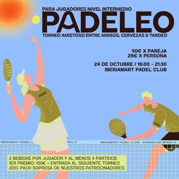 Cover Image for Padeleo - Torneo amistoso entre amigos, cervezas & tardeo - NIVEL INTERMEDIO 🎾 🔥
