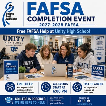 Cover Image for College Goal Wisconsin — Free FAFSA Help at Unity High School