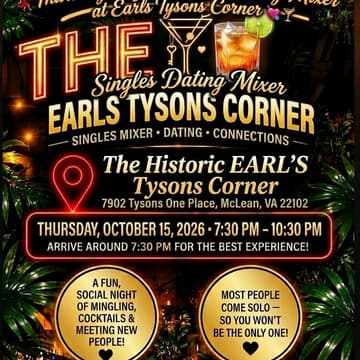 Cover Image for 💃 Earls Tysons Corner Friday Night Singles Social 💘🍸