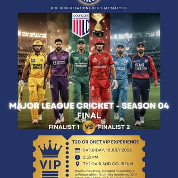 Cover Image for Global CxOs & Founders Premium Experience | T20 Cricket Finals (VIP Event) | July 18th, Oakland, CA