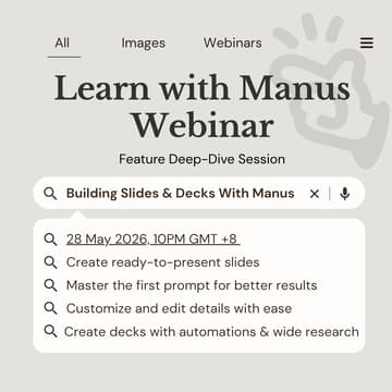 Cover Image for Learn With Manus Webinar: Building Slides & Decks