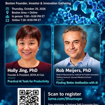 Cover Image for AI in Practice: From Productivity to Antibody Discovery Boston Founder, Investor & Innovation Gathering
