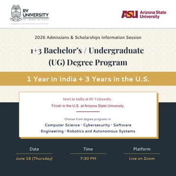 Cover Image for RV University 2026 Admissions & Scholarships Info Session • Bachelor’s / UG Degree Programs • Study 1 Year in India + 3 Years in the U.S.