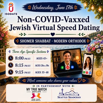 Cover Image for Non-COVID-Vaxxed Jewish Virtual Speed Dating (Shomer Shabbat / Modern Orthodox)