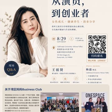 Cover Image for 从演员，到创业者—湾区妈妈Business Club 王祖贤见面会。