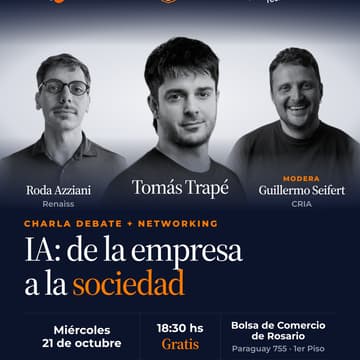Cover Image for Charla + Networking | IA: DE LA EMPRESA A LA SOCIEDAD con Tomás Trapé