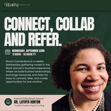 Cover Image for Bloom Connections + Educational Moment Neuroinclusive Leadership Training Led by Dr. LaToya Hinton