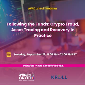 Cover Image for AWIC x Kroll Webinar. Following the Funds: Crypto Fraud, Asset Tracing and Recovery in Practice