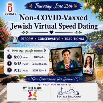 Cover Image for Non-COVID-Vaxxed Jewish Virtual Speed Dating (Reform -Conservative - Traditional)