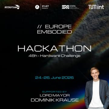 Úvodní obrázek pro EUROPE EMBODIED Hackathon 2026 — under the Patronage of Munich's Mayor