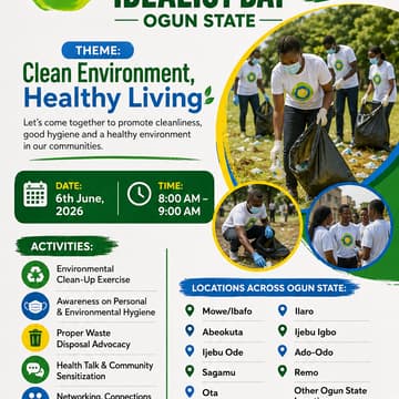 Cover Image for 6/6 IDEALIST DAY – OGUN STATE Theme: Clean Environment, Healthy Living