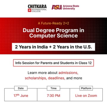 Cover Image for Chitkara University 2026 UG Admissions Info Session: B.E. in Computer Science Dual Degree Program — 2 Years in India, 2 Years in the U.S.