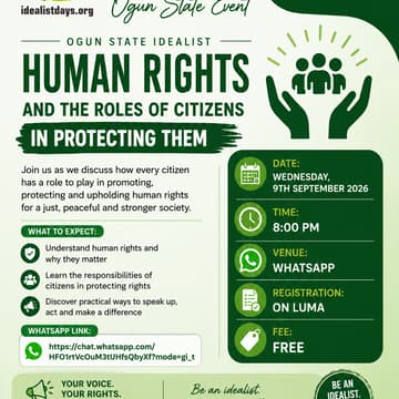 Cover Image for 9/9 Ogun State Idealist Event: Human Rights and the Roles of Citizens in Protecting Them