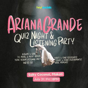 Cover Image for Thank U, Quiz: Ariana Grande Quiz Night + Petal Album Listening Party (Friday, July 31 | 8PM)