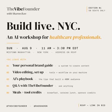 Cover Image for AI Workshop for Healthcare Professionals — NYC (Sun, Aug 9)