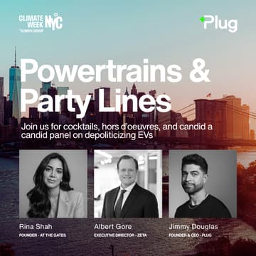 Cover Image for Powertrains & Party Lines: Cocktails, Hors d'Oeuvres, and a Candid Panel on De-Politicizing EVs, Hosted by Plug