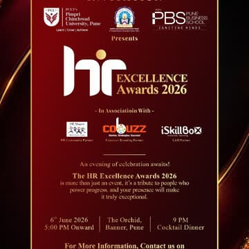 Cover Image for Pune HR Excellence Awards Nights by PCU PBS in association with HR Shapers, iSkillbox & Cobuzz