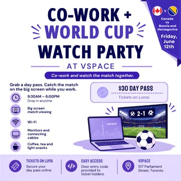 Cover Image for Co-Work + World Cup Watch Party at VSpace
