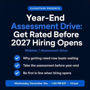 Cover Image for Year-End Assessment Drive: Get Rated Before 2027 Hiring Opens — Wed, Dec 16, 1:00 PM EST