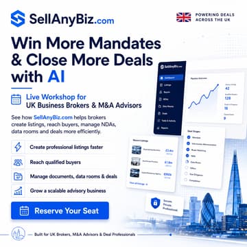 Cover Image for Win More Mandates. Reach More Buyers. Close More Deals with AI. A 45-minute live workshop for UK business brokers and M&A advisors, powered