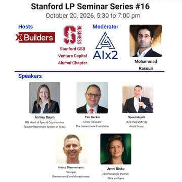 Cover Image for Stanford LP Seminar Series #16 (Texas TRS, James Irvine Foundation; Plug and Play; Blennemann Family; Click Ventures)