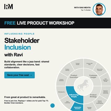 Cover Image for FREE LIVE with Ravi Mehta: Stakeholder Inclusion — Become a Top 1% Builder