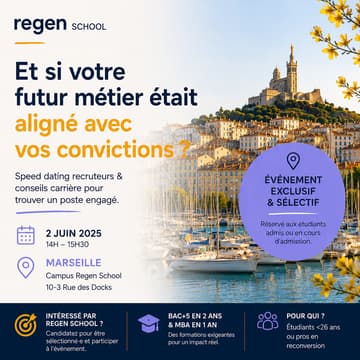 Cover Image for Regen School Marseille - Speed Dating Recruteurs - matchez un métier aligné avec vos convictions !